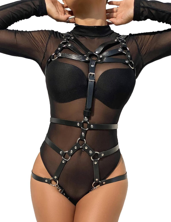 Bold & Beautiful: Gothic Leather Harness with Waist Belt