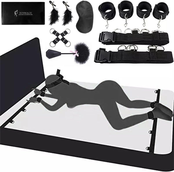 7-Piece BDSM Restraint Set – Includes Feather Whip, Eye Mask, Handcuffs, and Nipple Clips for Couples