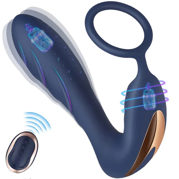 Cock Ring & Prostate Massager - Delay Ejaculation Silicone Toy